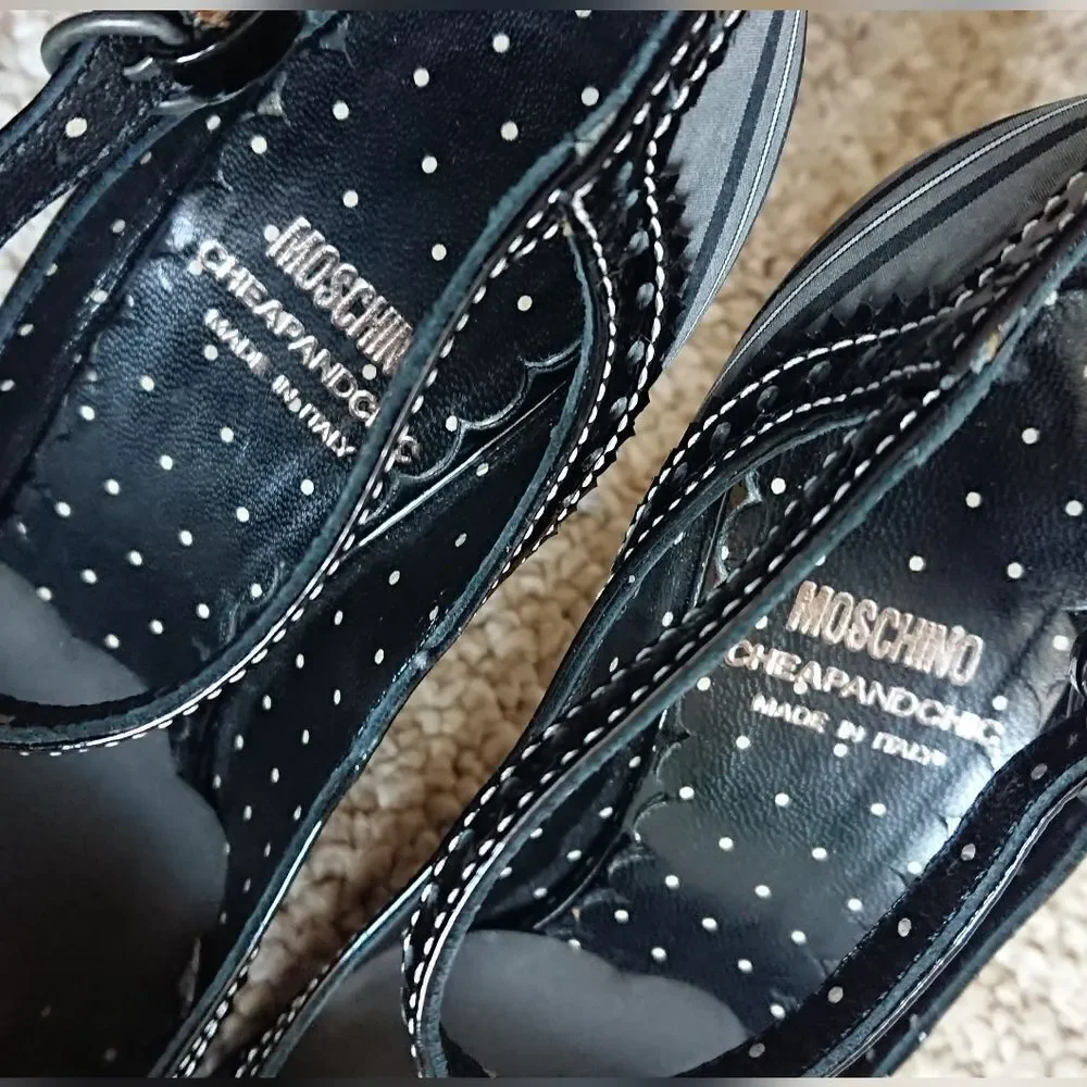 Moschino black & white plaid peep toe Mary Jane size 6